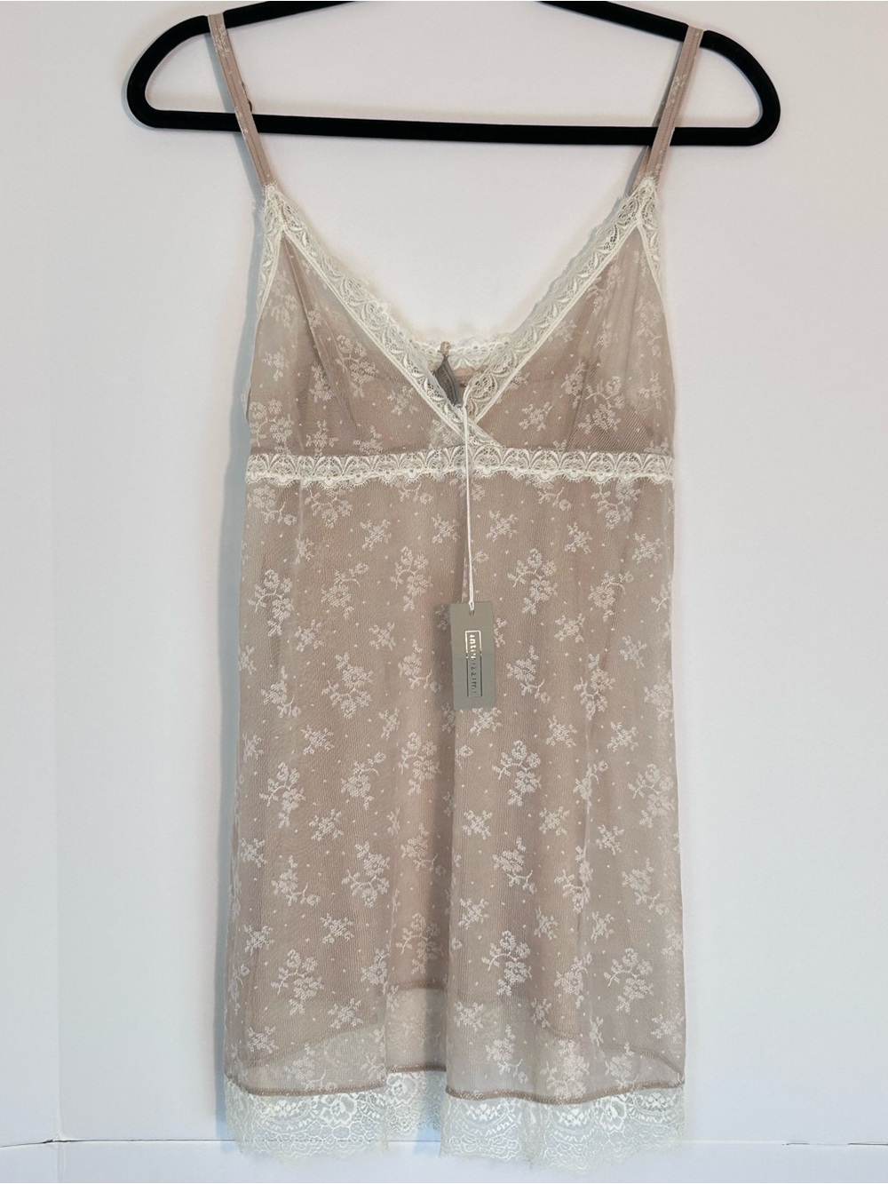 Intimissimi Sheer Floral Lace Chemise Slip Taupe Ivory Size L NWT